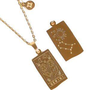 Gemini Zodiac Pendant Necklace 18K Gold Electro-Plated Stainless Steel - Gold